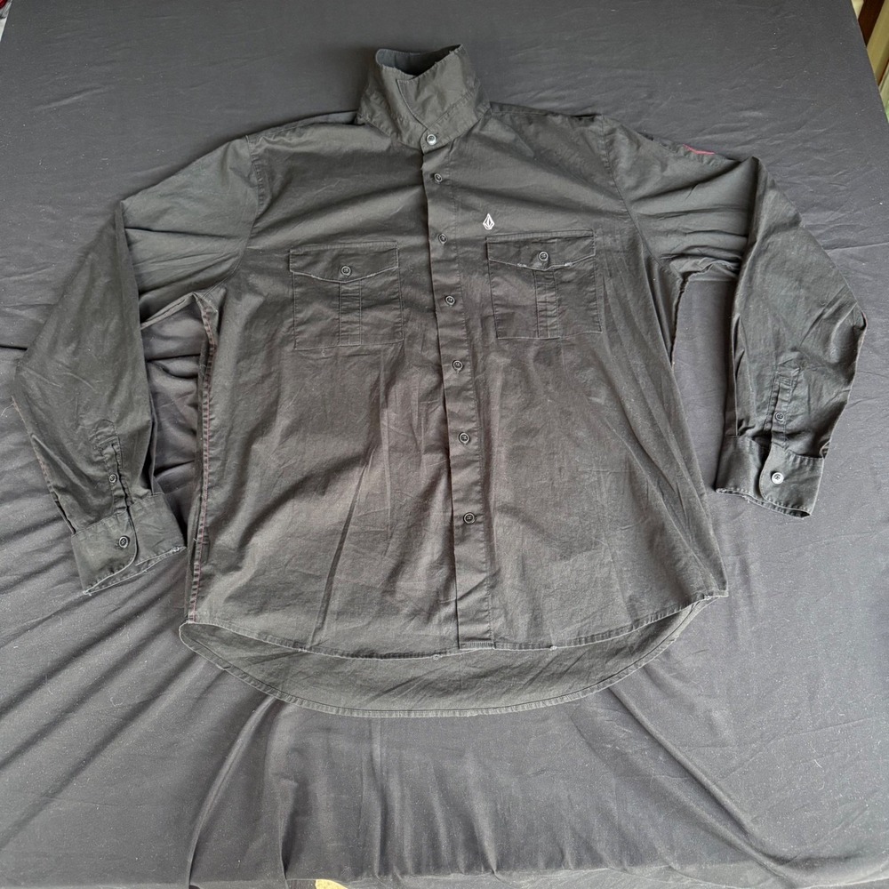 Volcom Stone Mens Tailored Shirt Medium Black Long Sleeve Button Down Scout M